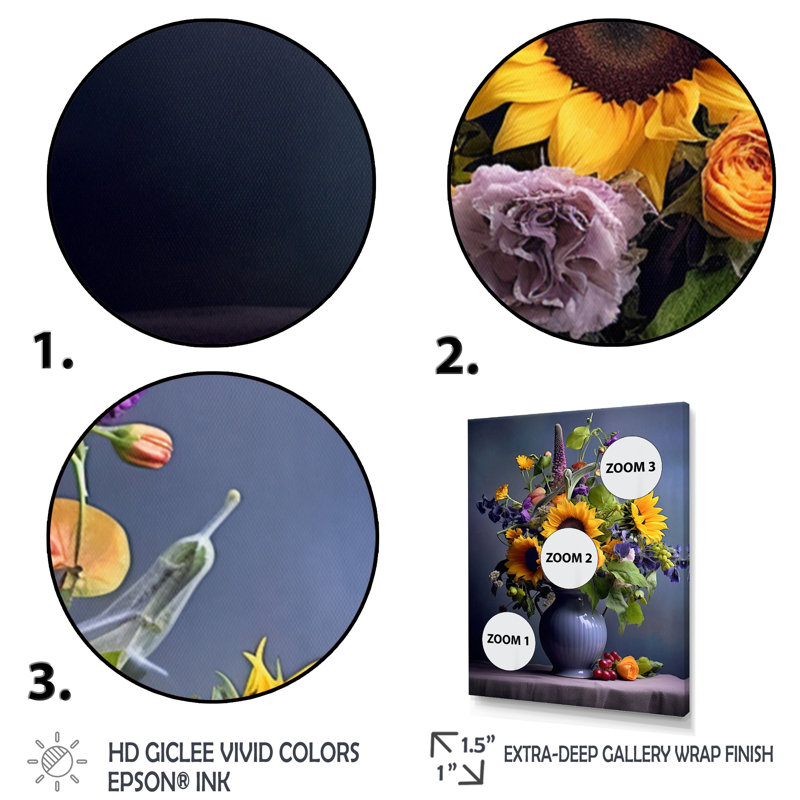 Nature morte avec des tournesols dans un vase I - impression, H 40 po x l 30 po x P 1,5 po, Cadre simple blanc