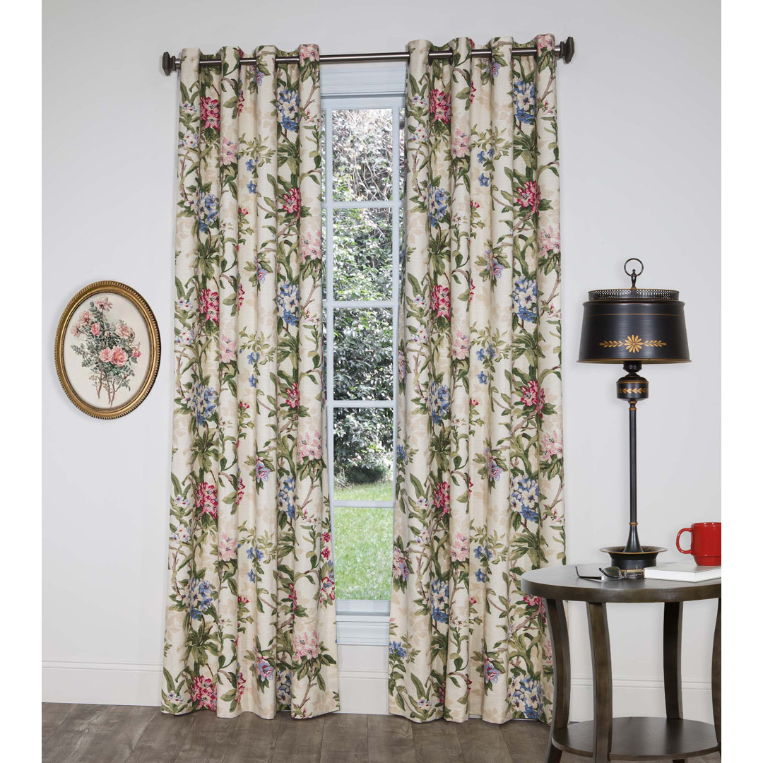 Hillhouse Circa Floral 100% Cotton Room Darkening Grommet Curtain Panels (Set of 2) Thomasville At Home Size per 