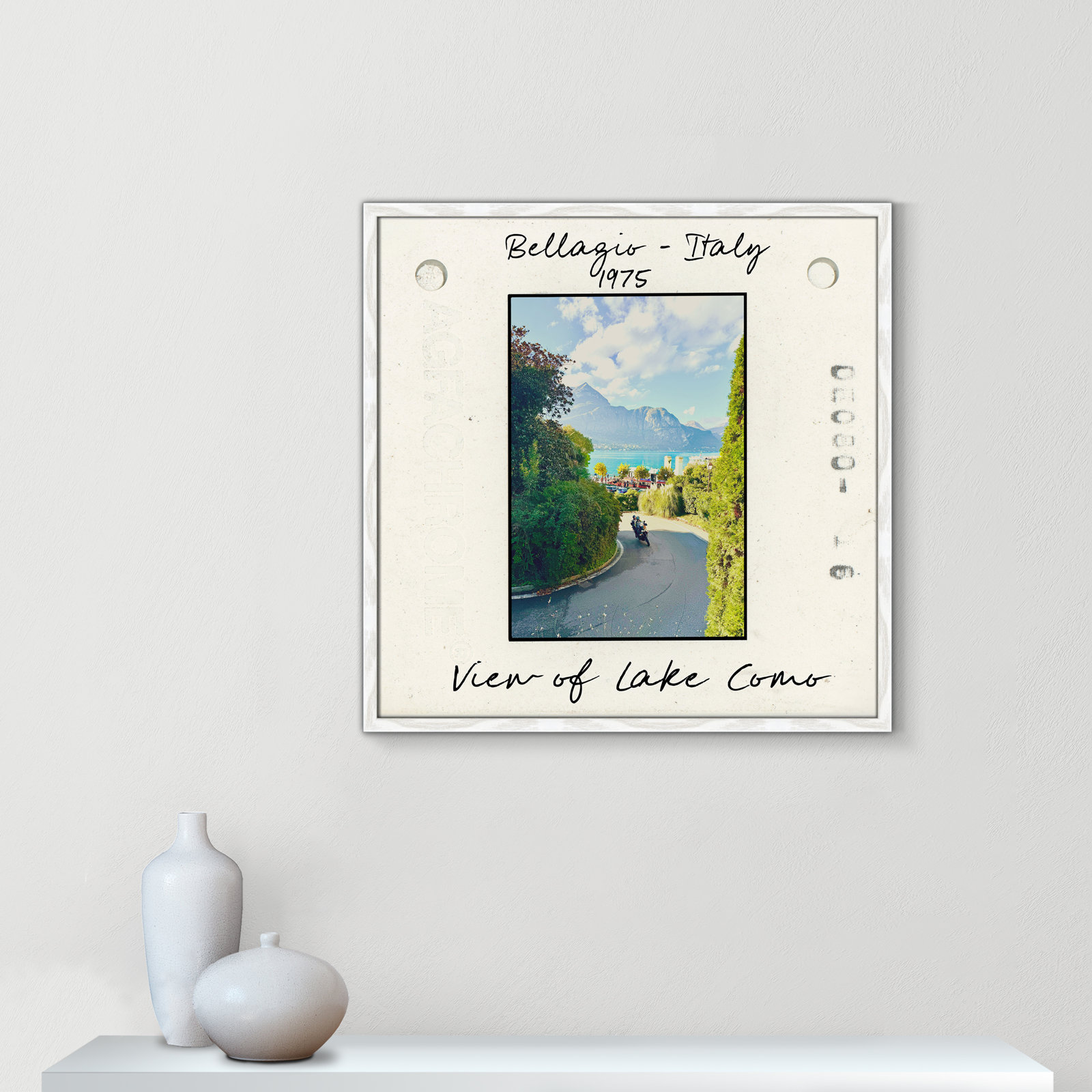 Belaggio, Italy - View of Lake Como Print by Susan Jill, 27.5" H x 27.5" W x 0.75" D, White Single Picture Framed Paper