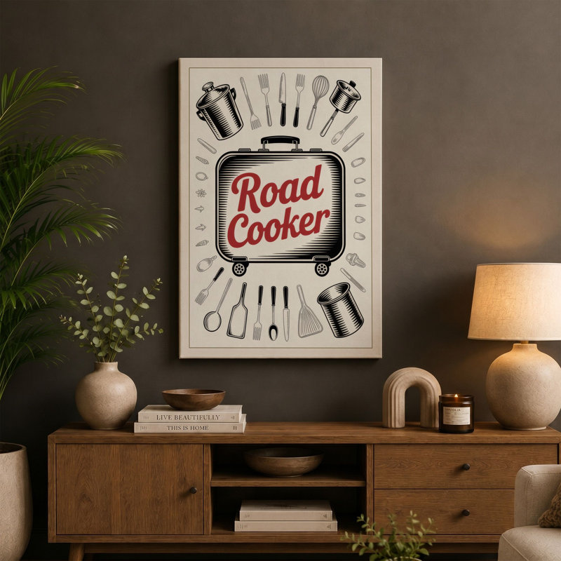 Road Cooker Retro - Wrapped Canvas, 18x12 - 45.7 x 30.5 cm, Terracotta Border