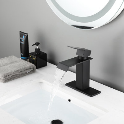 Waterfall Spout Single Handle Bathroom Faucet With Pop - Up Drain And Overflow, High Grade Stainless Steel, Gentle Flow, Simple Water Temperature Adjustment, Rust Finish, Leak Proof Sink Steel Build,