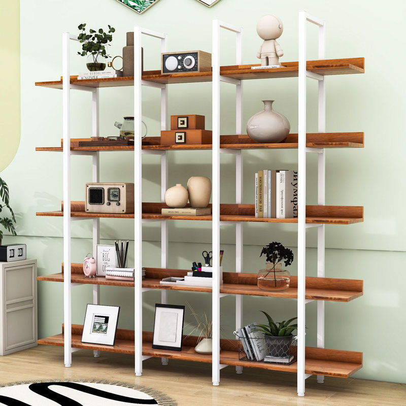 Bibliothèque de bureau à 5 niveaux, H 70,9 po x l 70,9 po x P 11,8 po, Blanc / brun