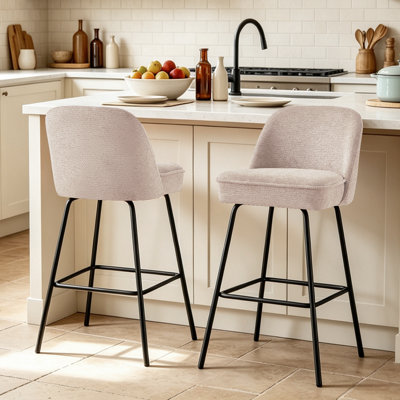 Modern Fabric Upholstered Bar Stools with Spring and Footrest 12cm-thick Cushion