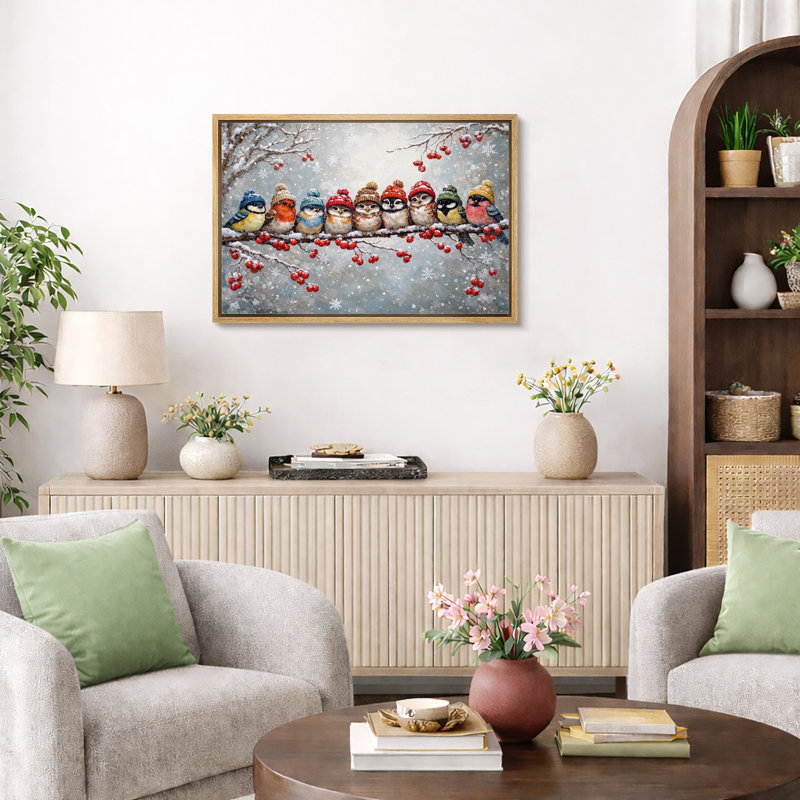 «Winter Birds», œuvre d'art, branche enneigée, impression sur toile, H 24 po x l 36 po x P 1,5 po, Cadre naturel