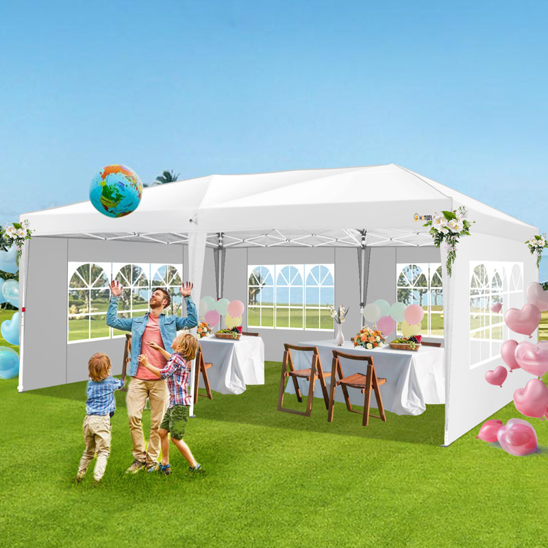 10x20 Pop up Canopy with Sidewalls, One Push Outdoor Tents, White