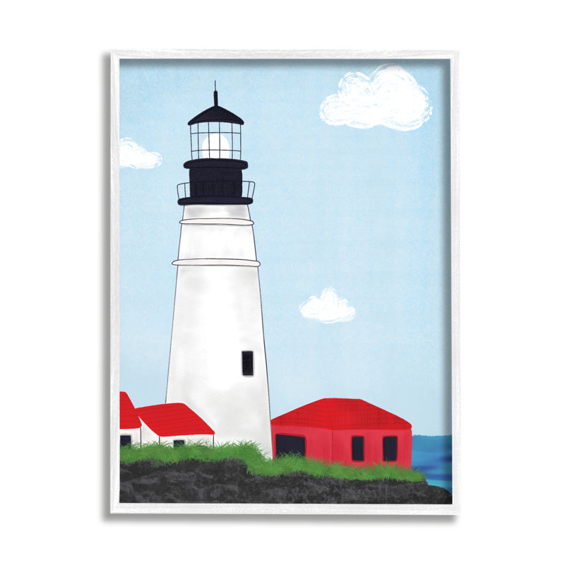 Phare de Tower Port, H 11 po x l 11 po x P 1,5 po, Giclée encadrée blanc bord de mer