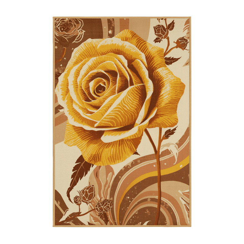Machine Washable Ortencia Rose Eclectic Floral Rug in Brown – LightBrown Binding, 2x4