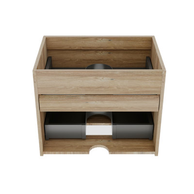 Modern Bathroom Vanity With Double Drawers, Wall Mounted, Rough Oak Design, E1 Grade Panels, E0 Water-Based Lacquer, Safe For All Ages, Drawer System Materials, Finish, & Elders, Hardware