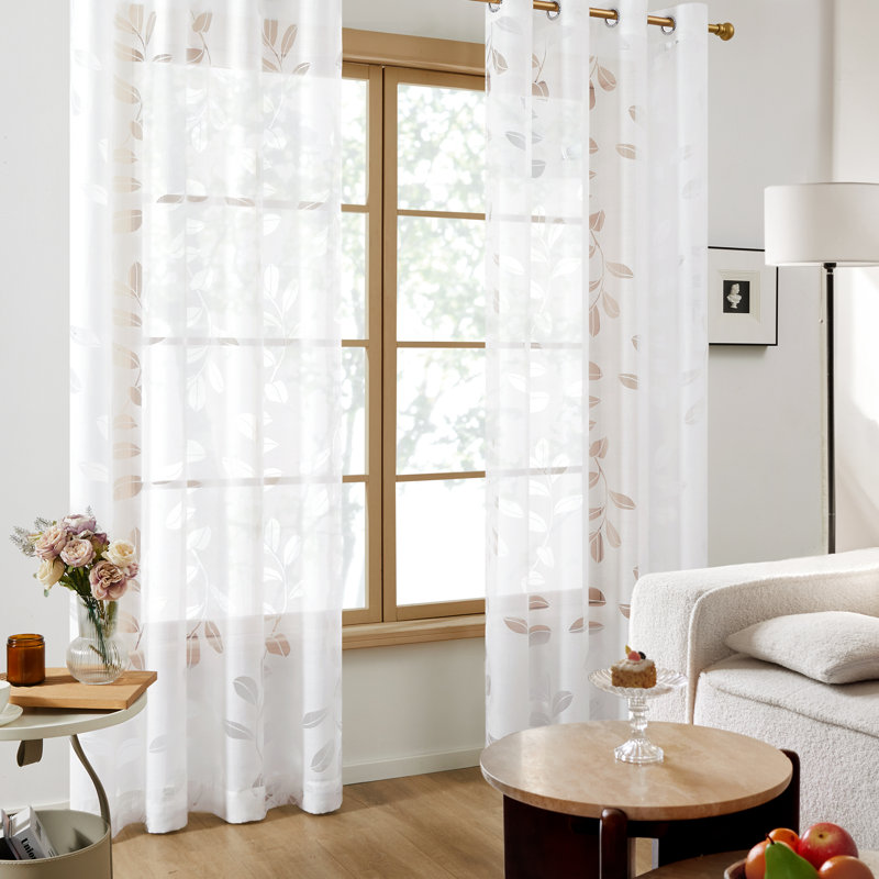 Petroski Sheer Curtain Pair, White, 52" W x 63" L