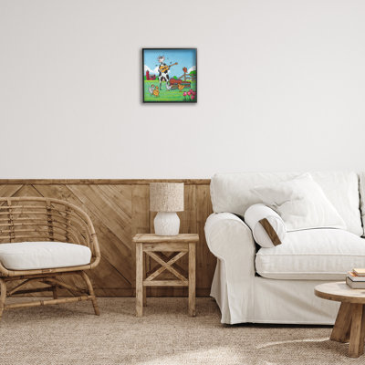 Busking Cow with Audience Framed Giclee, design by Roger Straub
