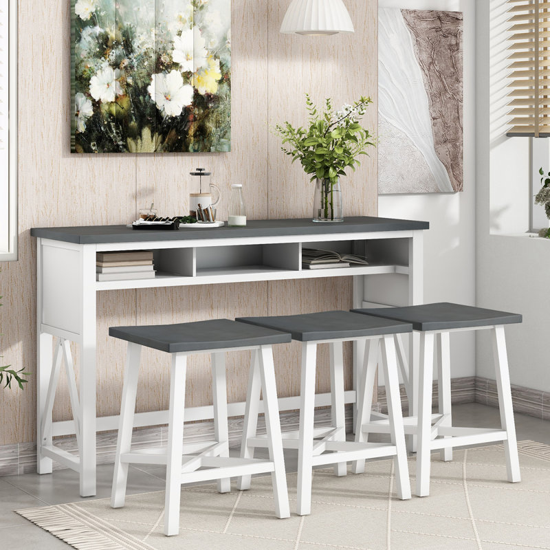 Ensemble de table de salle à manger Binnur, gris, Blanc