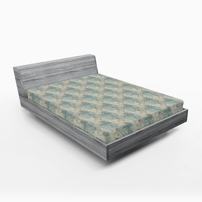 Drap-housse Ambesonne, Coquille d'œuf foncé, bleu cadet / floral, Drap-housse de taille très grand