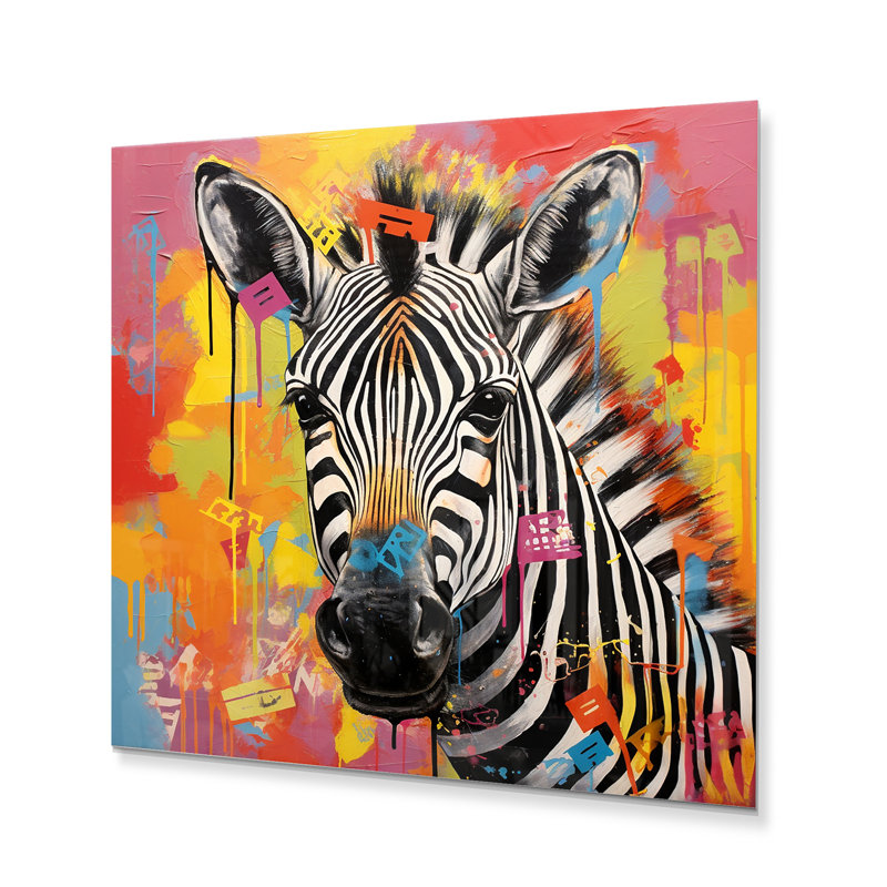 Zèbre géométrique zébré Abstraction II - animaux, art mural en métal, H 23 po x l 23 po x P 1 po
