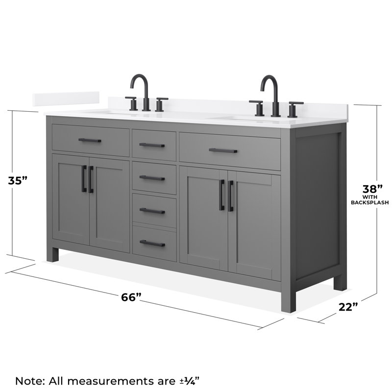 Beckett 66" Freestanding Double Bathroom Vanity with Quartz Top, White Quartz, Matte Black, Dark Gray