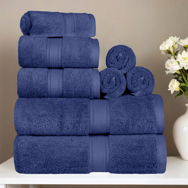Renata 8 Piece 800 GSM Certified Egyptian Cotton Towel Set , Navy Blue