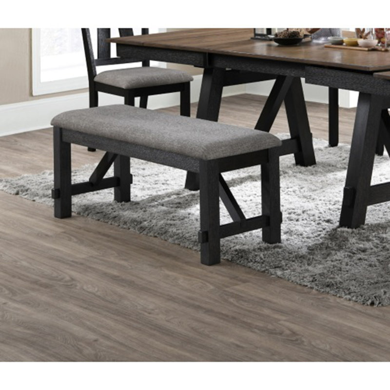 Banc Cottage avec siège rembourré et structure en bois, Gris clair, Gris anthracite