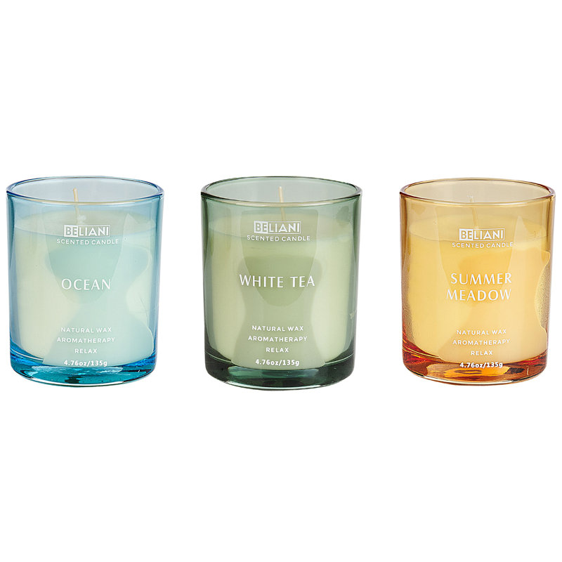 Scented Jar Candle, Blue/Yellow/Green, 7" L x 8" W, Fresh