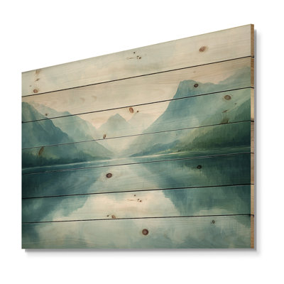 Mountain Lake Silent Reflections I - Paysage de montagne, décoration murale en bois - sur bois de pin naturel