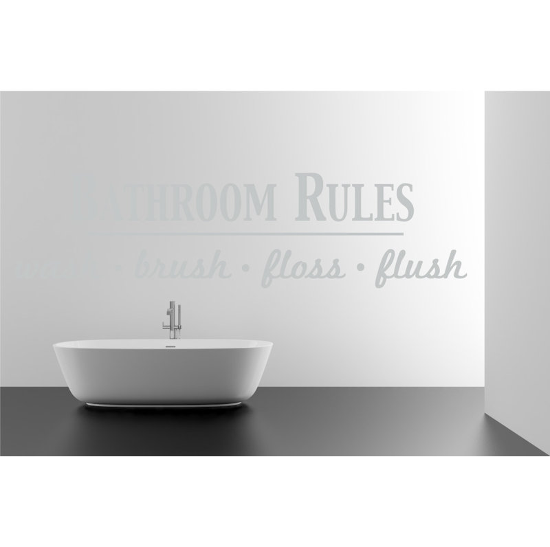 Décalcomanie murale règles de salle de bain, H 17 po x l 65 po x P 0,01 po, Gris clair