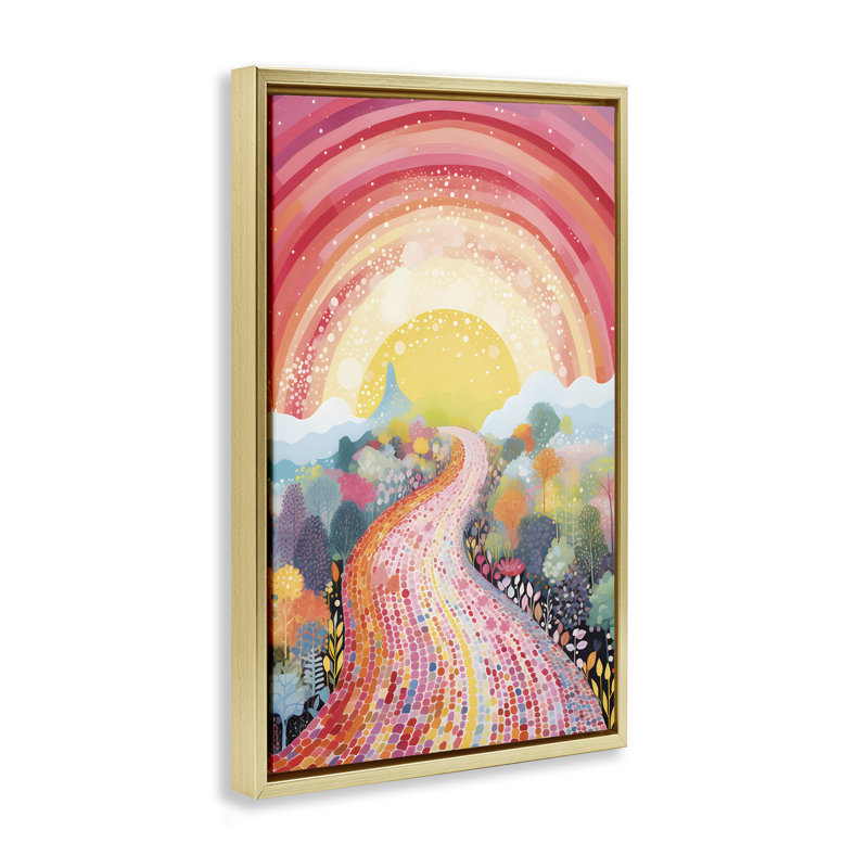 Toile flottante encadrée «Pink Brick Road» par Petal Prints Design, Cadre flottant métallique doré, H 25 po x l 17 po