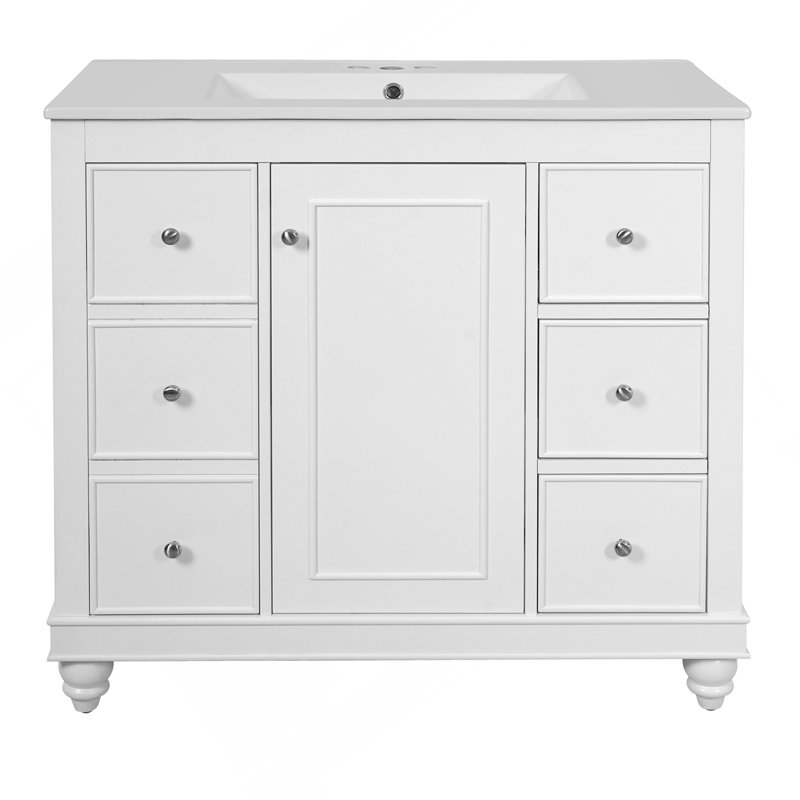 Ensemble de meuble-lavabo moderne gris avec lavabo en céramique 36 po x 18,3 po x 34,1 po, 4 tiroirs et 1 porte, rangement polyvalent, tablette réglable,