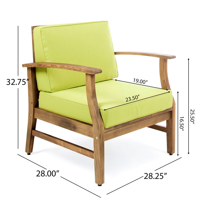 Acacia Wood Club Chairs with Green Cushions, Set of 2