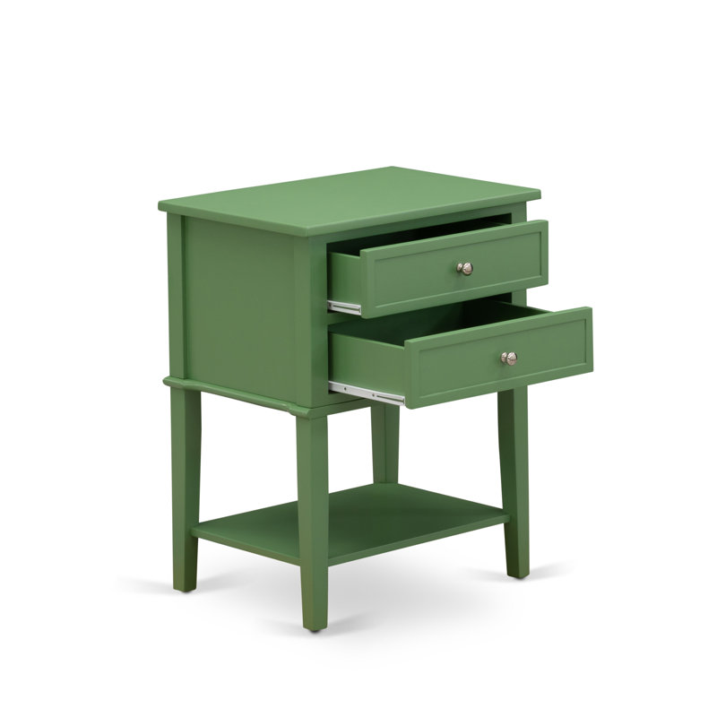 Table de bout Valencia - Table de bout rectangulaire avec 2 tiroirs pour la chambre Valencia, vert trèfle, Vert trèfle