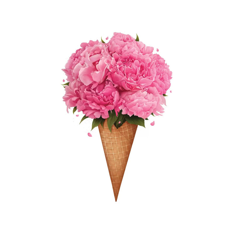 Ice Cream With Peonies by Valeriya Korenkova - Wrapped Canvas Painting, 101.6 cm H x 66.04 cm W x 1.91 cm D