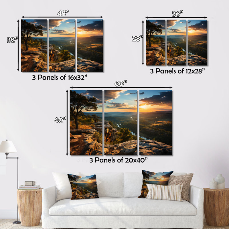 «Virginia Landscape Sunrise» sur toile, reproduction de 3 pièces, H 28 po x l 36 po x P 1 po