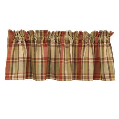 Alovinard Plaid Cotton Tailored 72" Window Valance in Yellow/Red/Beige
