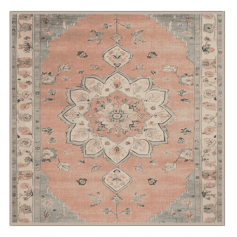 Tapis beige lavable à la machine Afyon, Carré 7 pi
