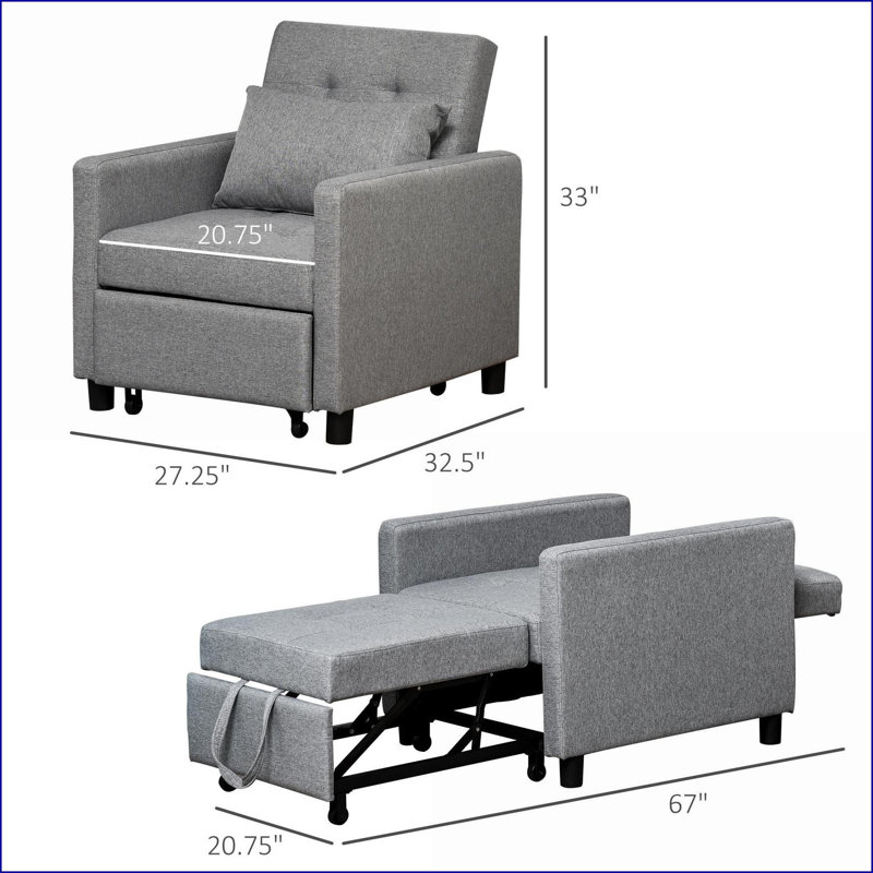 Sofas Convertible Sleeper for TV, Reading, Naps | Tufted Fabric, Adjustable Backrest | Slate Gray | Plastic Legs
