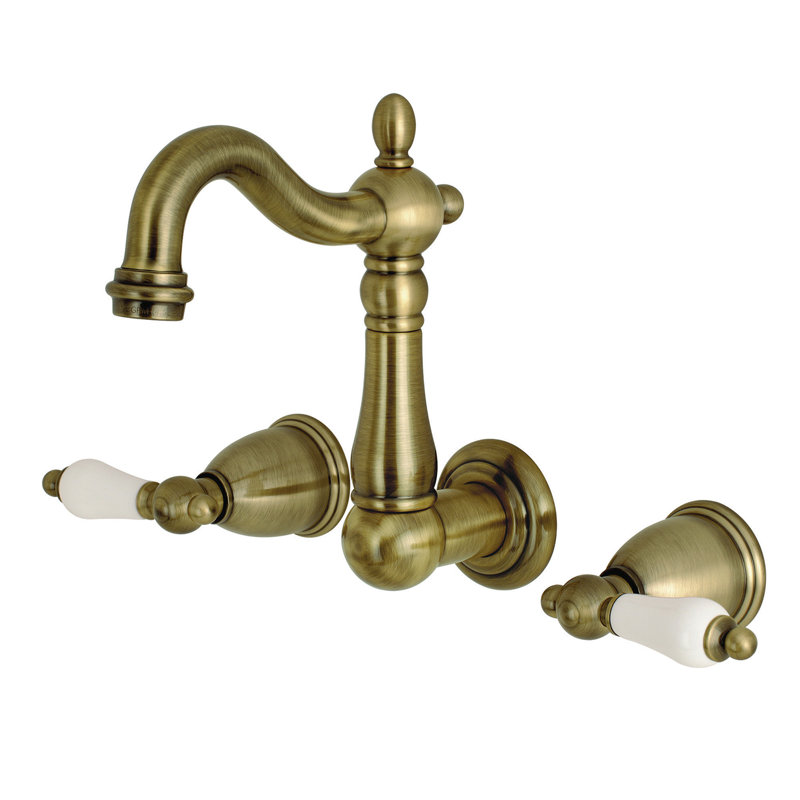 Kingston Brass Heritage Two-Handle 3-Hole Wall Mount Bathroom Faucet, Vintage Brass