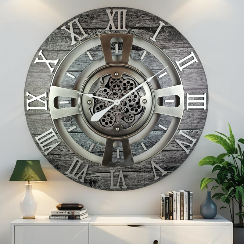 Solid Wood Wall Clock, Carbon Grey, Oversize 91.4cm