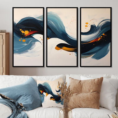 Roots And Reflections Of Abstract Waves III - Abstract Spirals Wall Art - Set Of 3