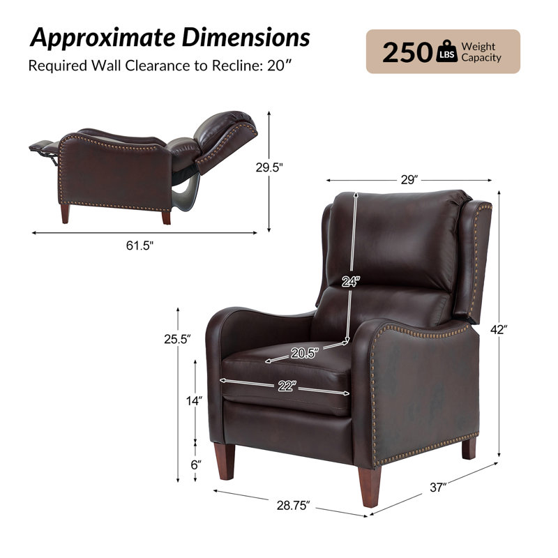 Fauteuil inclinable manuel en cuir véritable de 28,75 po de large Neliyah (ensemble de 2), Espresso