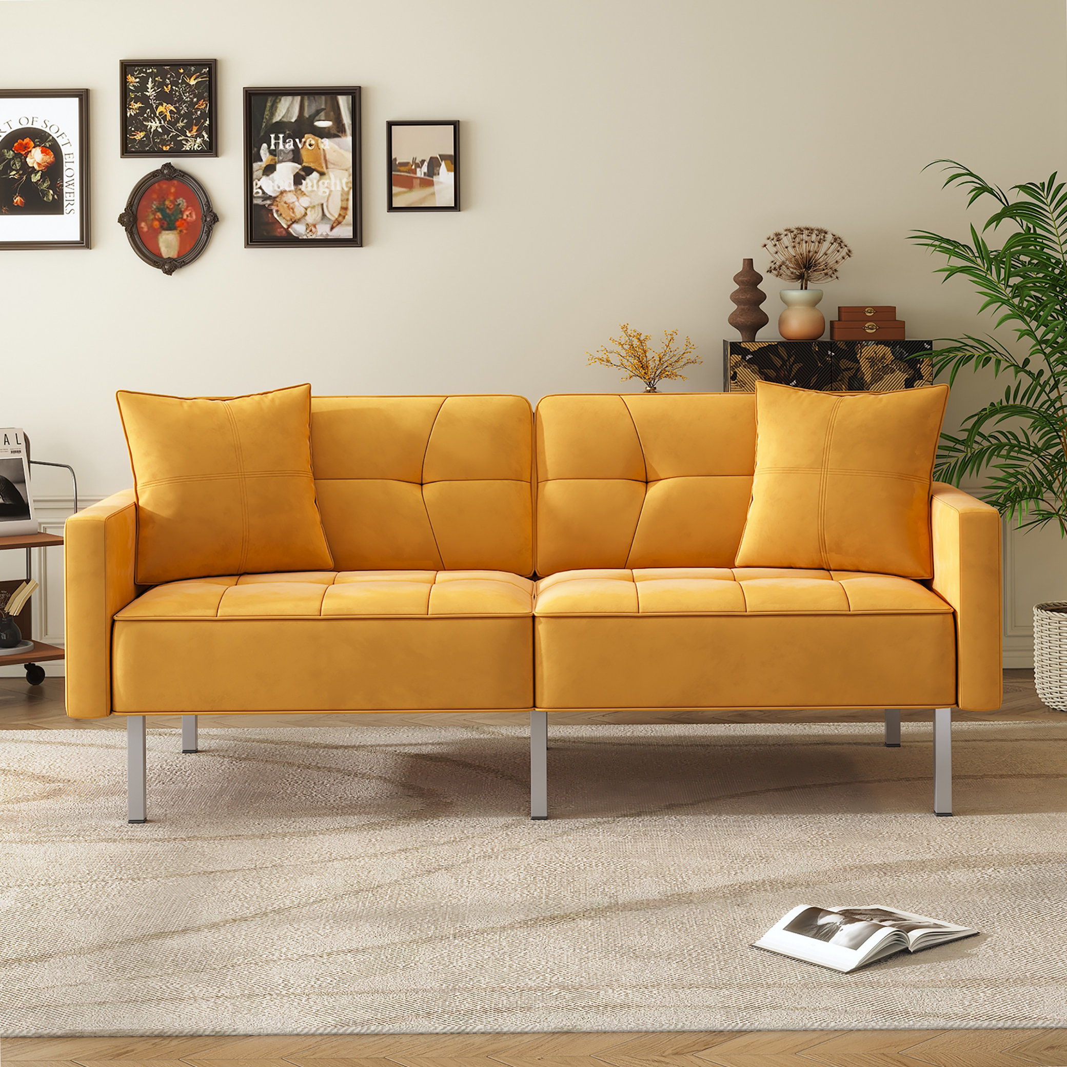 Ebern Designs Upholstered Modern Convertible Folding Futon Sofa Bed for