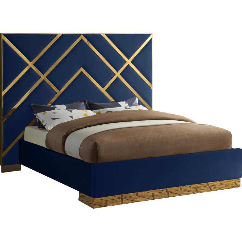 Upholstered Bed, King, Navy Velvet