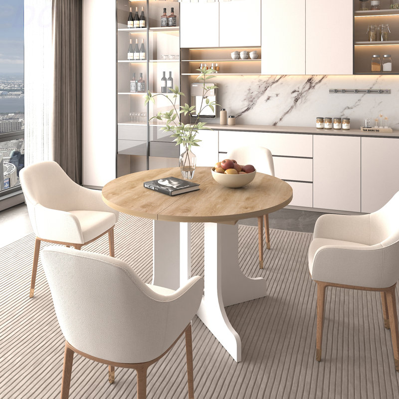 Table de salle à manger pour table de ferme extensible 59 po x 43 po avec tréteau amovible en forme de X et base blanche