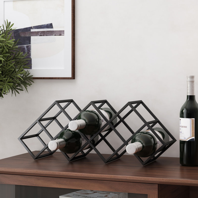 Support à vin de table moderne industriel 7 bouteilles - Rangement géométrique en fer mat
