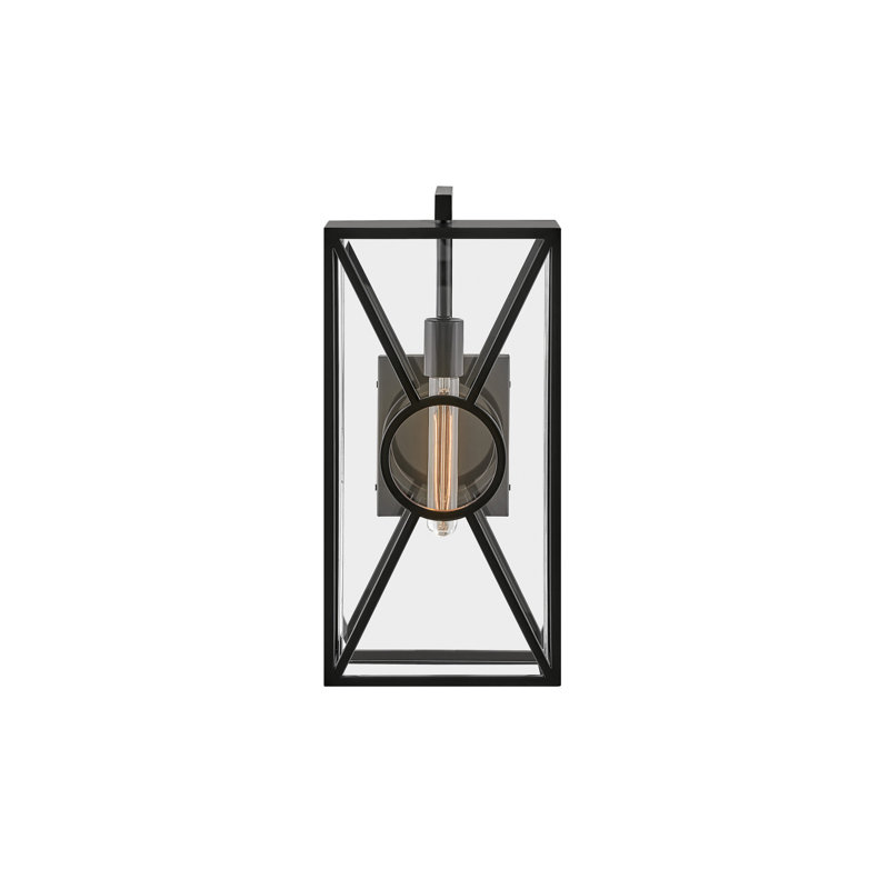 Brixton Outdoor Wall Mount Lantern - Clear Mitered Glass, Composite, 18.75" H x 8.75" W x 7" D, Black