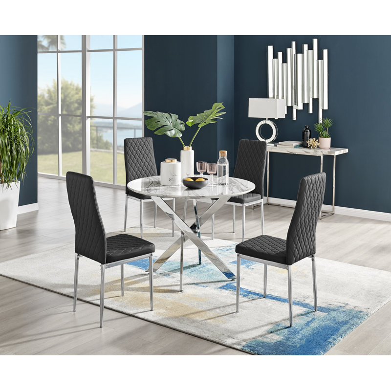 Eubanks 4 - Person Dining Set, Grey Marble, Black