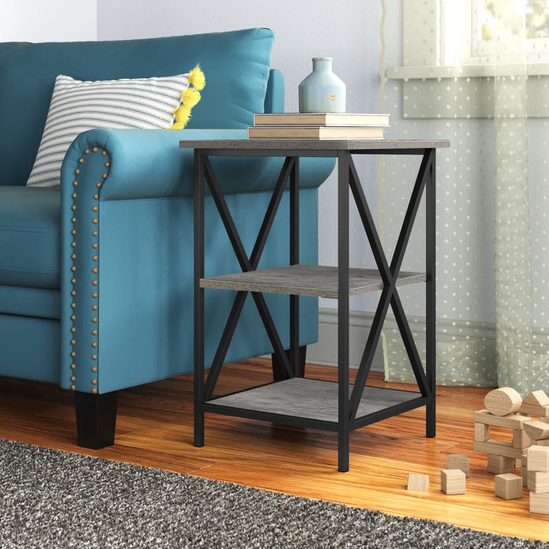 Table de bout avec rangement Ariyana, Faux bouleau / noir