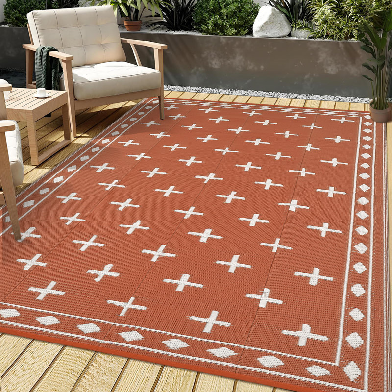 Geometric Reversible Outdoor Rug Waterproof Plastic Straw Patio Carpet for Deck, Porch, Garden, Camping, Balcony, RV, Beach, Picnic