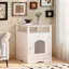 Meuble de litière pour chat, maison de chat en bois avec armoire fermée, litière cachée avec tablette de rangement, table d'appoint moderne pour salon ou chambre à coucher - blanc