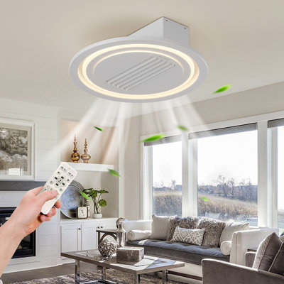 20" Modern Flush Mount Ceiling Fan with Remote and Dimmable LED Lights, 6 Speed Fan Light for Bedroom Living Room
