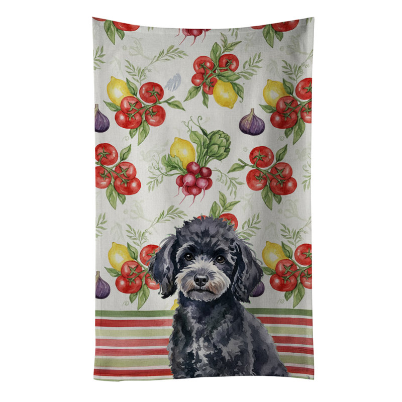 Toy Black Poodle Vegetables Kitchen Towel, Toy Black Poodle