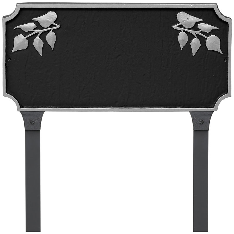 Plaque d'adresse Camden Ivy One Line avec piquets de pelouse, Noir / argent, Oui