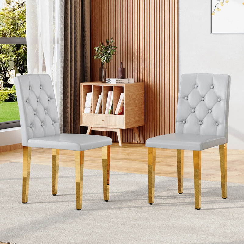 Chaises de salle à manger rembourrées avec pieds en métal, dossier haut sans accoudoirs, ensemble de 2 ou 4, 4, Noir, Doré