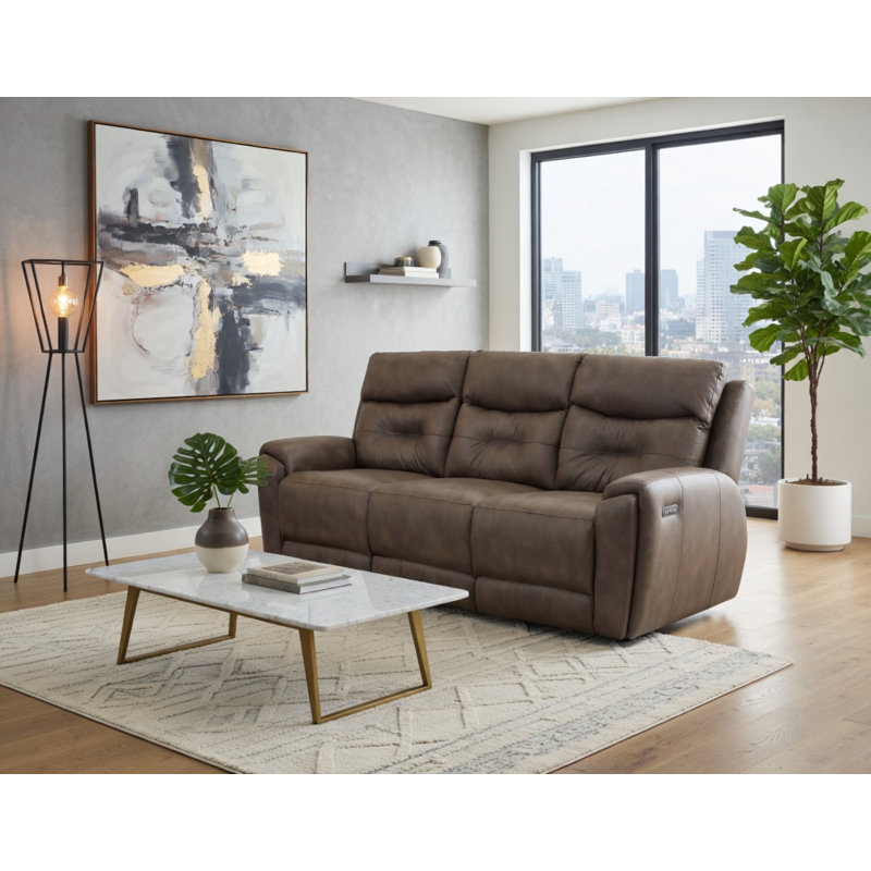90'' Triple Power Reclining Sofa, Tan  Polyester Blend